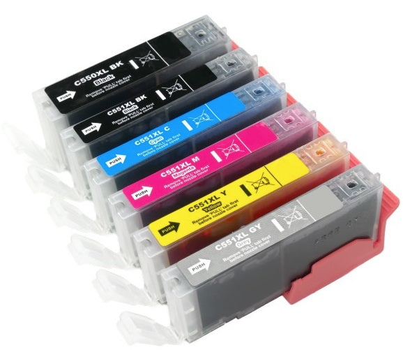 Compatible Canon PGI-550XL / CLI-551XL High Capacity 6 Cartridge Multipack - With Grey