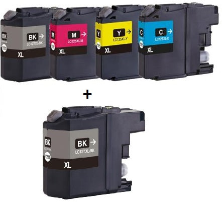 Multipack de cartouches d'encre pour imprimante compatible Brother LC127XL / LC125XL + EXTRA NOIR 