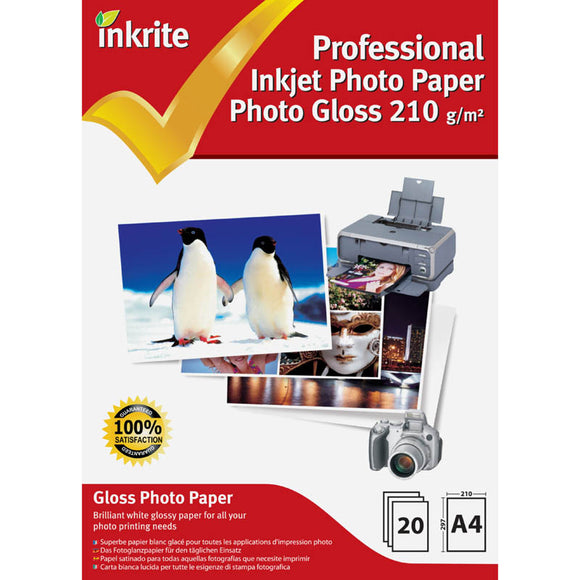 Papier photo professionnel Inkrite PhotoPlus brillant 210 g/m² A4 (20 feuilles)