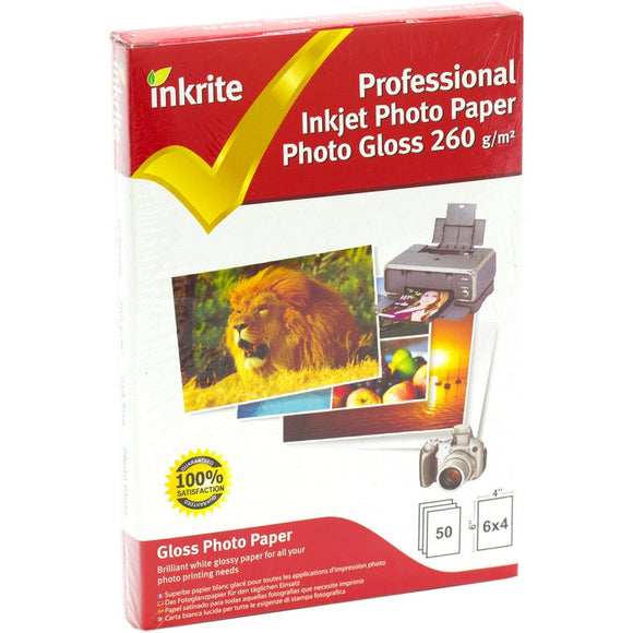 Papier photo professionnel Inkrite PhotoPlus brillant 260 g/m² 6 x 4 (50 feuilles)
