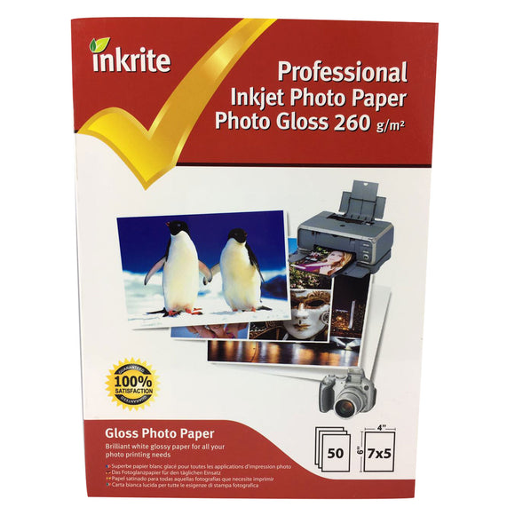 Papier photo professionnel Inkrite PhotoPlus brillant 260 g/m² 7 x 5 (50 feuilles)