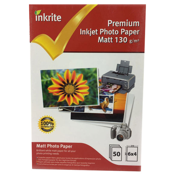 Papier photo professionnel Inkrite PhotoPlus - Mat 130 g/m² 6x4 (50 feuilles)