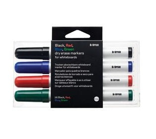 Bi-Office Dryerase Markers Assorted (Pack 4)