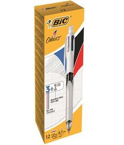 Bic 4 Colours Combination Medium Ballpoint Pen (Black/Blue/Red) + Medium Mechanical Pencil (Pack 12)