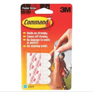 3M Command Adhesive Poster Strips Clean-removing Holding Capacity 0.45kg White (Pack of 12)